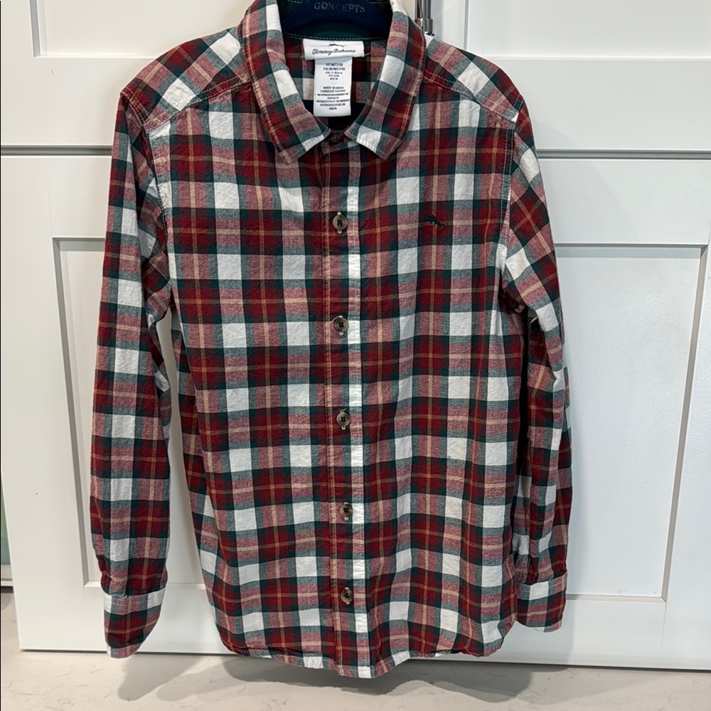 Tommy Bahama Red and Green Plaid Button-Down Shirt